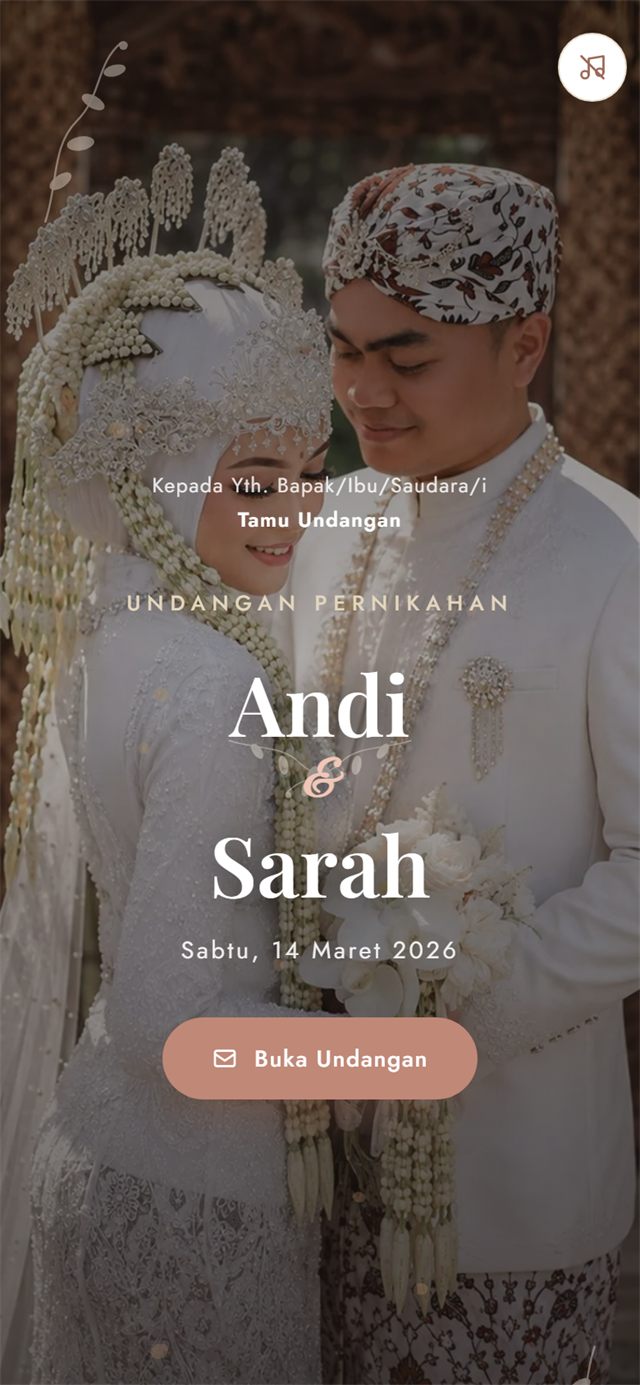 Sampul undangan tema Sage Rose di layar HP