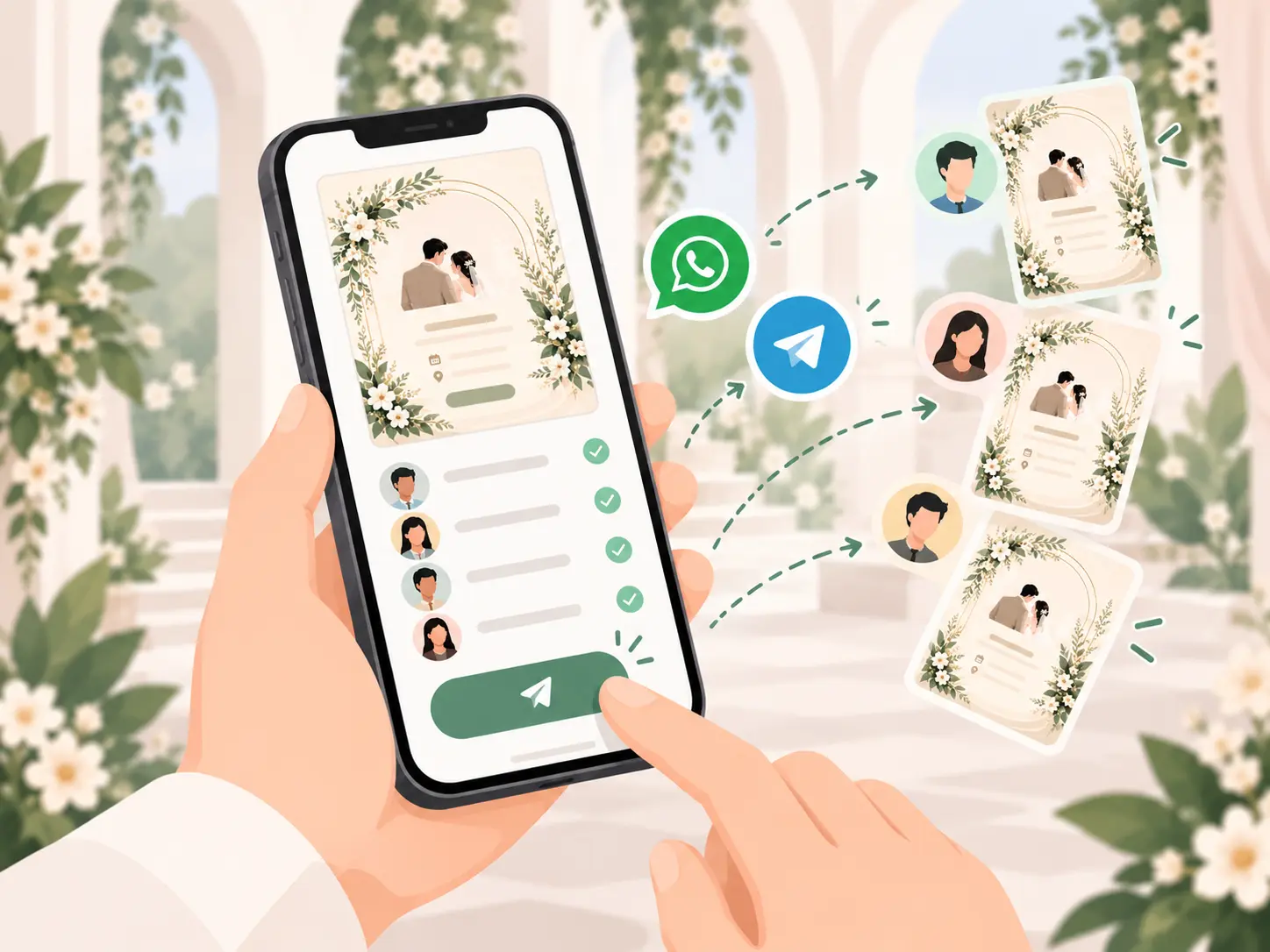 Link kartu undangan dikirim ke daftar tamu lewat WhatsApp dan Telegram